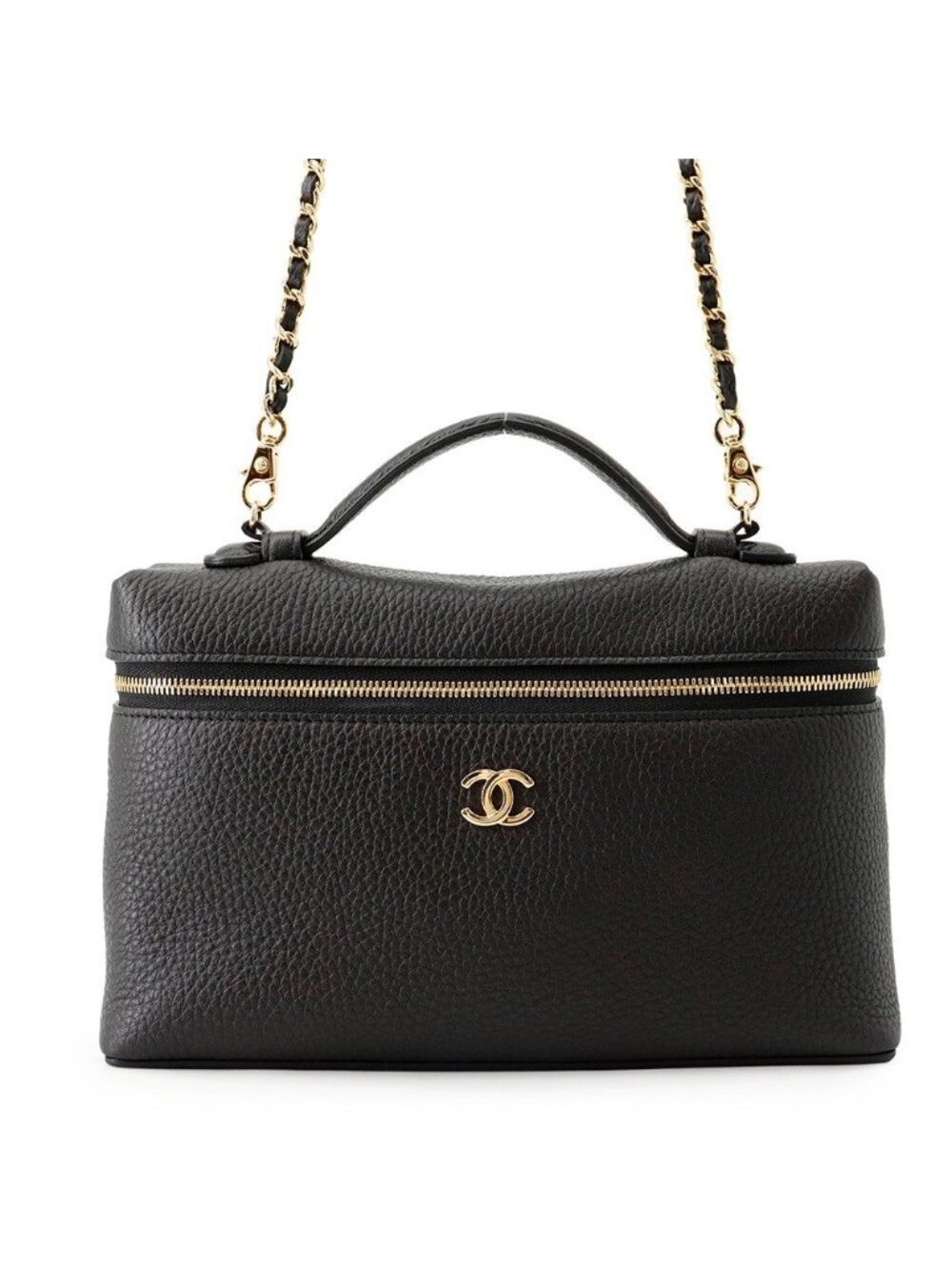 Chanel Chain Shoulder Bag Large Vanity Case CC Logo Calfskin Black